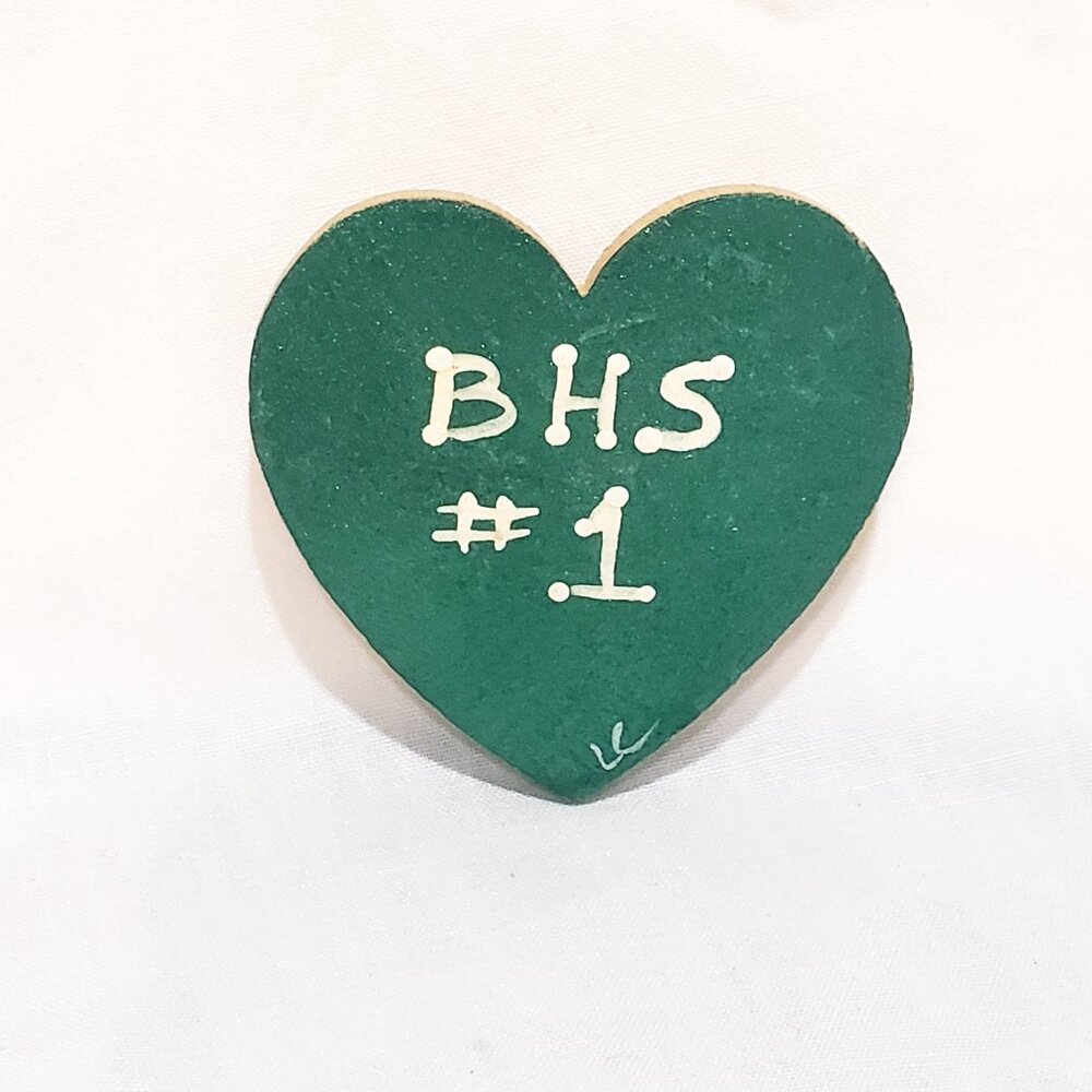 Green Heart BHS #1 Lapel Pin Brooch Wooden 1.75" Hand painted
